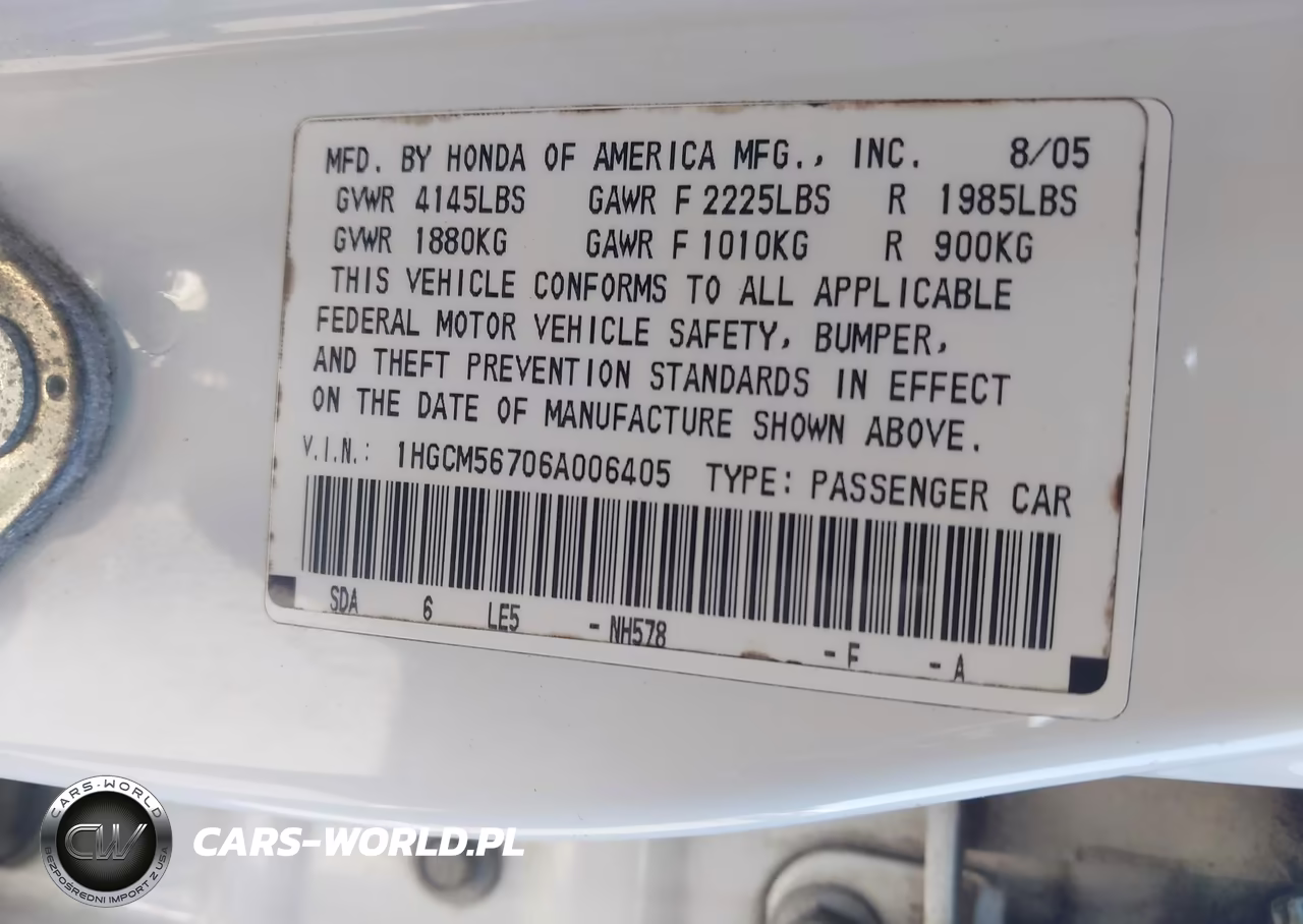 2006 Honda Accord 2.4 Ex VIN:1HGCM56706A006405 - 9