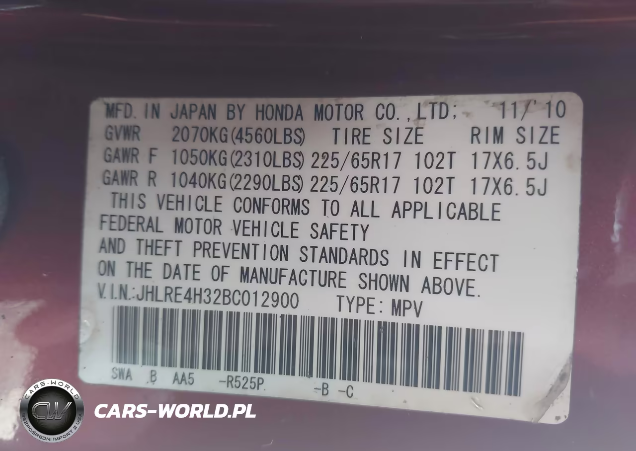 2011 Honda Cr-V Lx VIN:JHLRE4H32BC012900 - 9