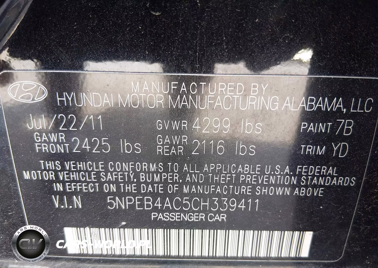 2012 Hyundai Sonata Gls VIN:5NPEB4AC5CH339411 - 9
