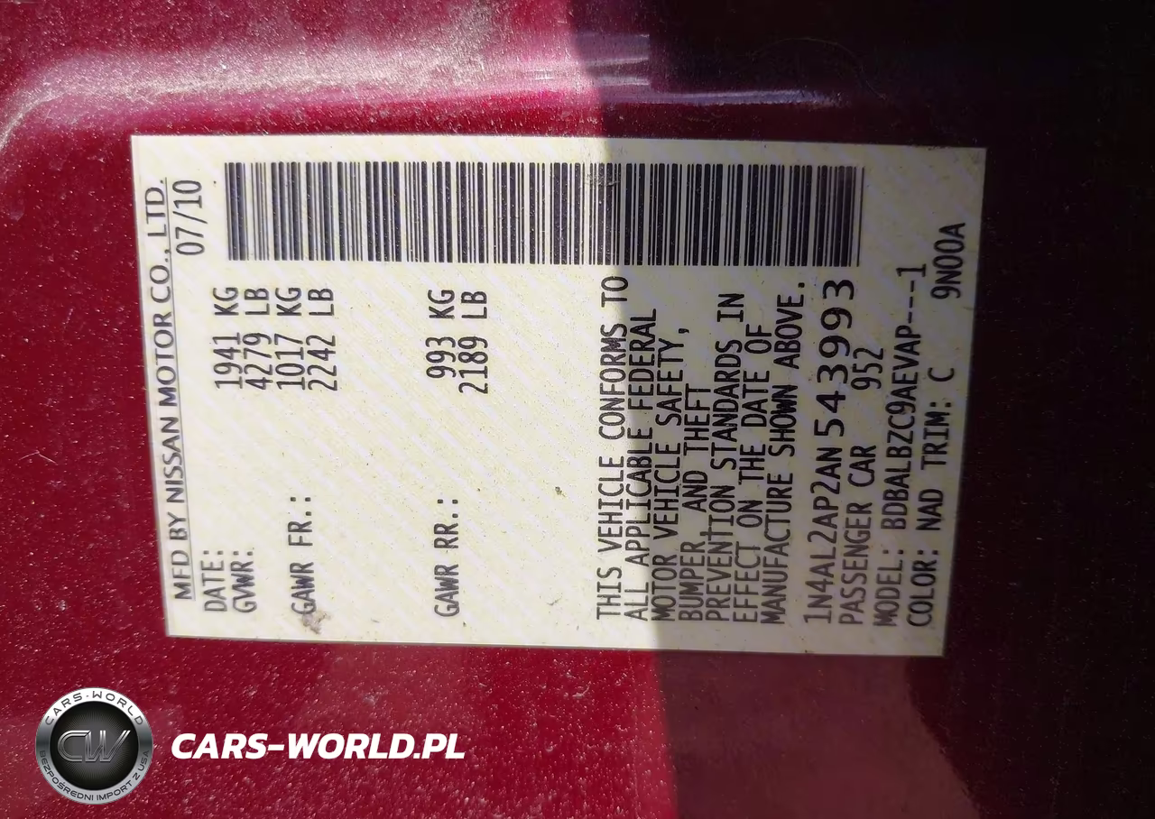 2010 Nissan Altima 2.5 S VIN:1N4AL2AP2AN543993 - 9