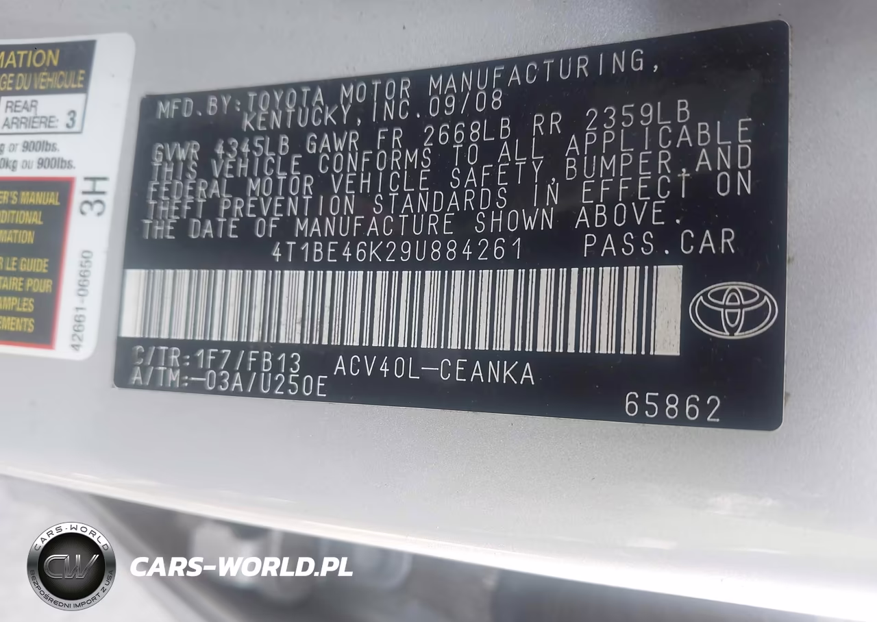 2009 Toyota Camry Le VIN:4T1BE46K29U884261 - 9