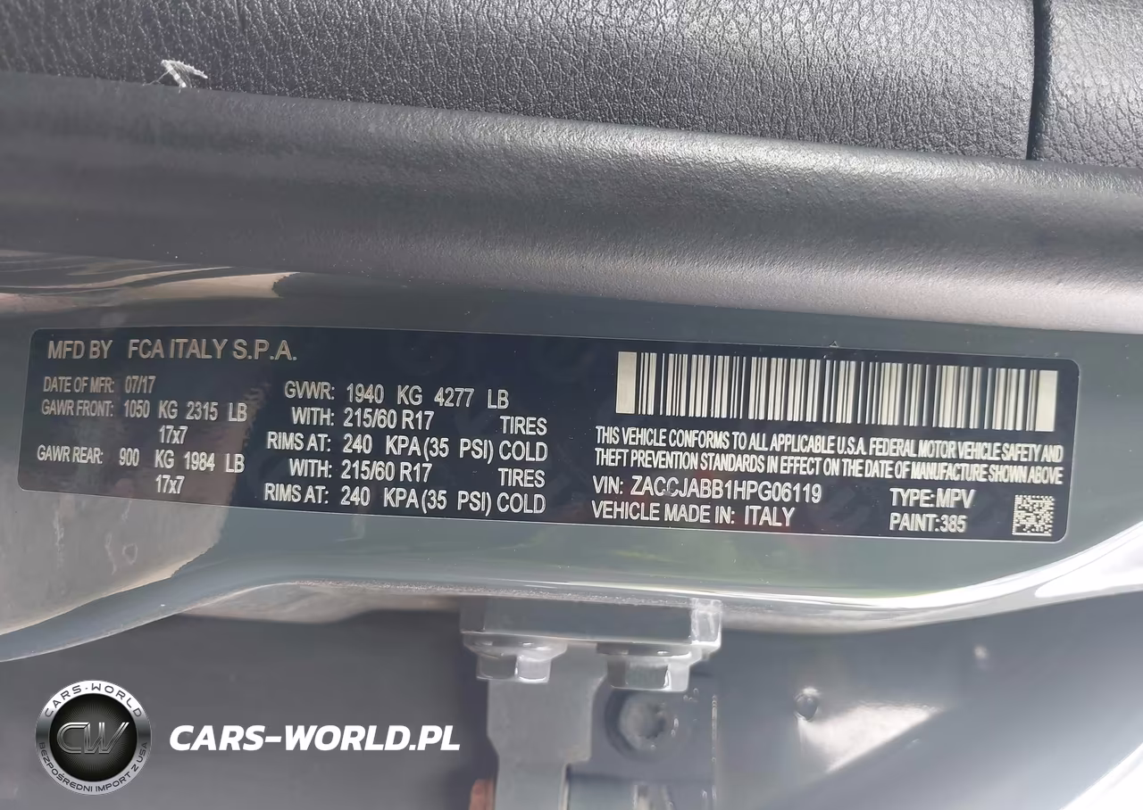 2017 Jeep Renegade Latitude Fwd VIN:ZACCJABB1HPG06119 - 9