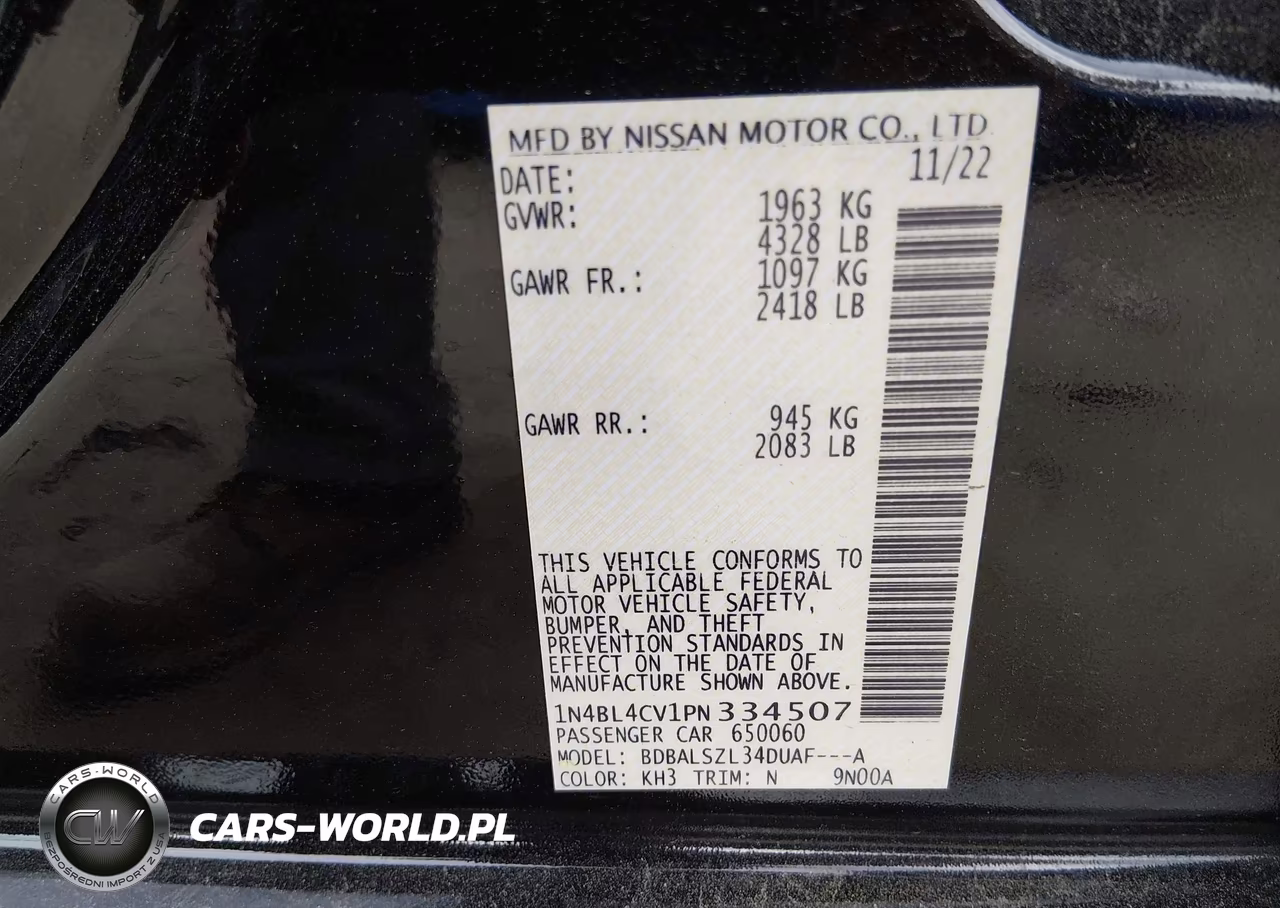 2023 Nissan Altima Sr Fwd VIN:1N4BL4CV1PN334507 - 9