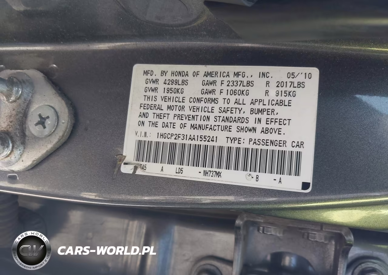 2010 Honda Accord 2.4 Lx VIN:1HGCP2F31AA155241 - 9