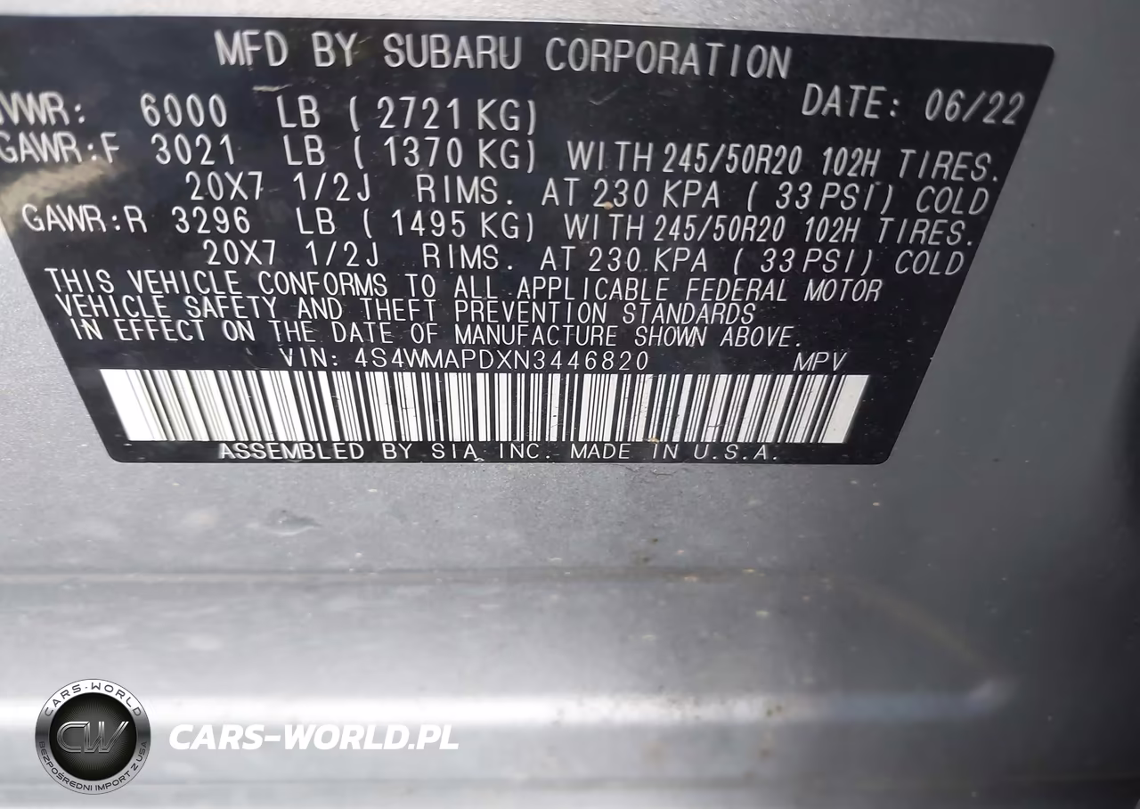 2022 Subaru Ascent Limited VIN:4S4WMAPDXN3446820 - 9