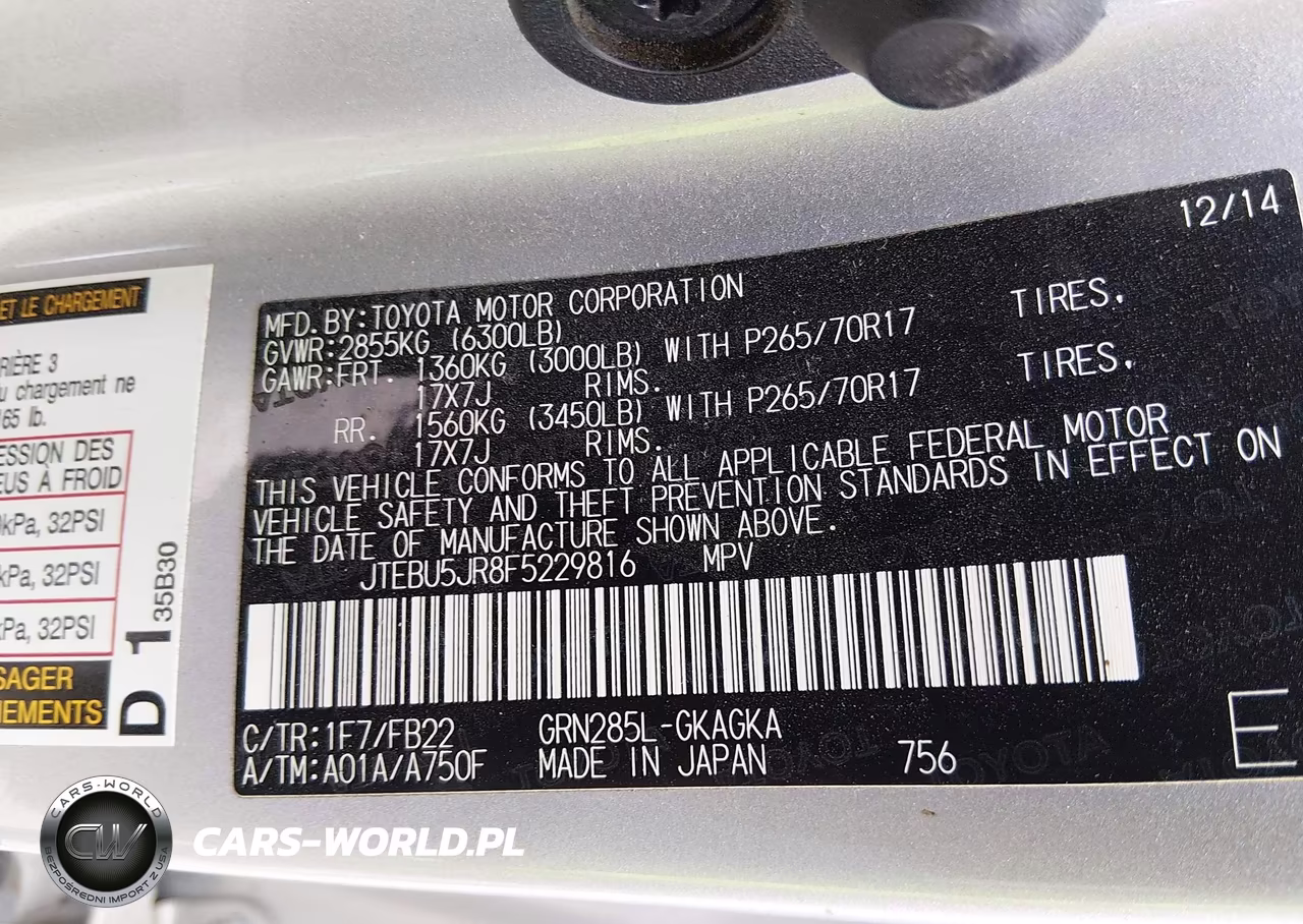 2015 Toyota 4Runner Sr5 VIN:JTEBU5JR8F5229816 - 9