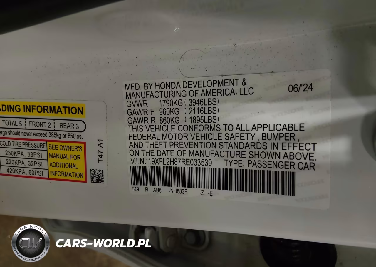 2024 Honda Civic Sport VIN:19XFL2H87RE033539 - 9