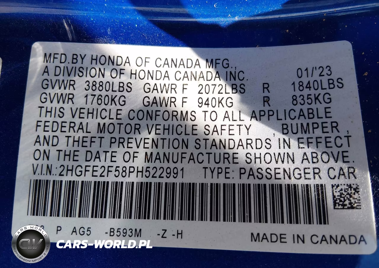 2023 Honda Civic Sport VIN:2HGFE2F58PH522991 - 9