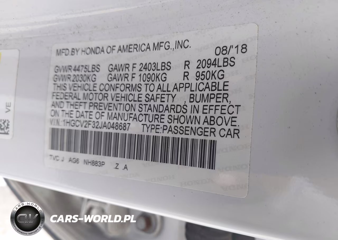 2018 Honda Accord Sport 2.0T VIN:1HGCV2F32JA048687 - 9