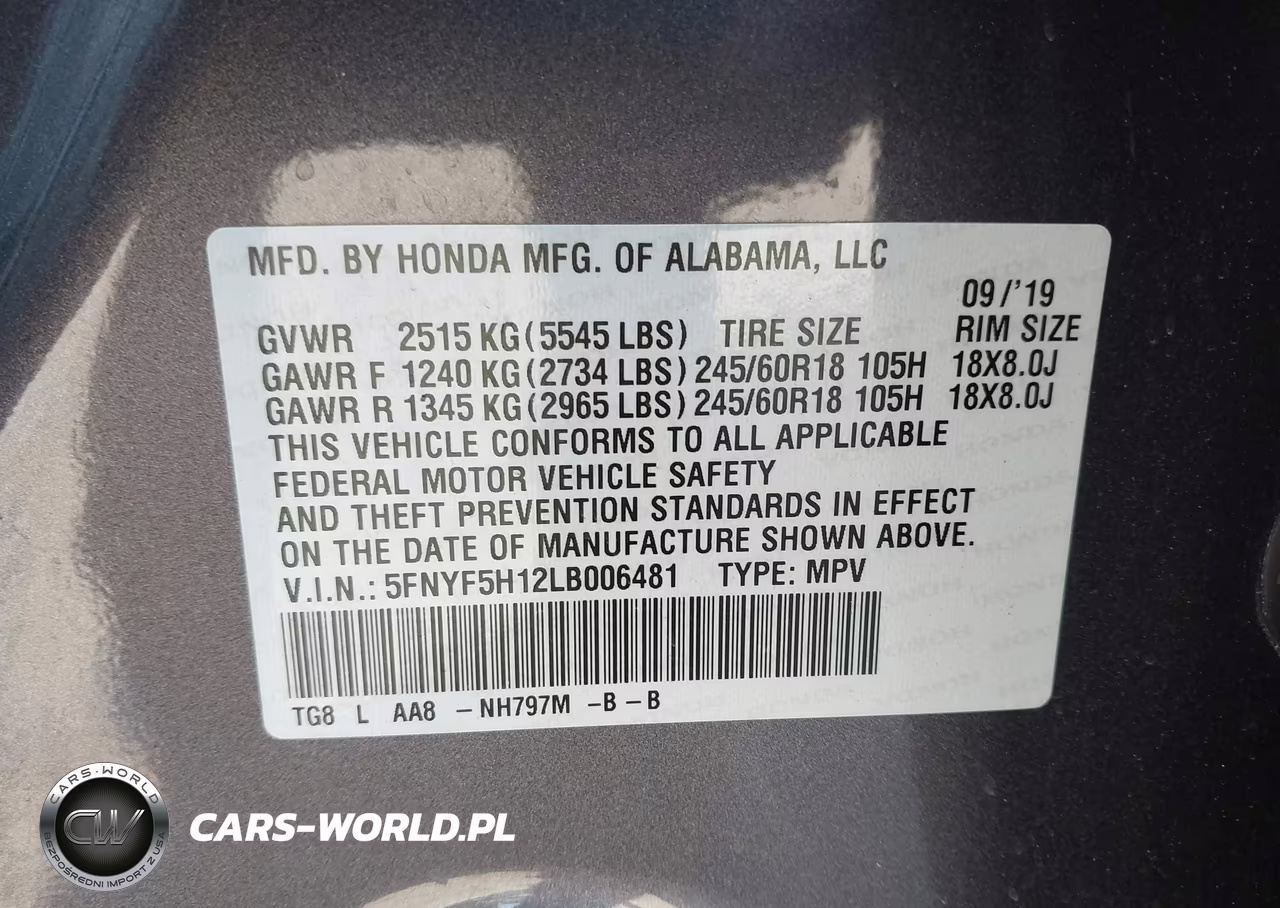 2020 Honda Pilot 2Wd Lx VIN:5FNYF5H12LB006481 - 9