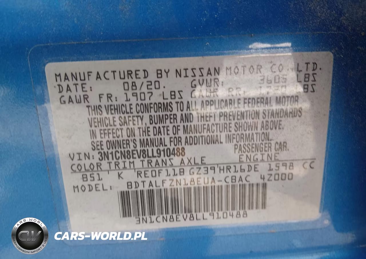 2020 Nissan Versa Sv Xtronic Cvt VIN:3N1CN8EV8LL910488 - 9