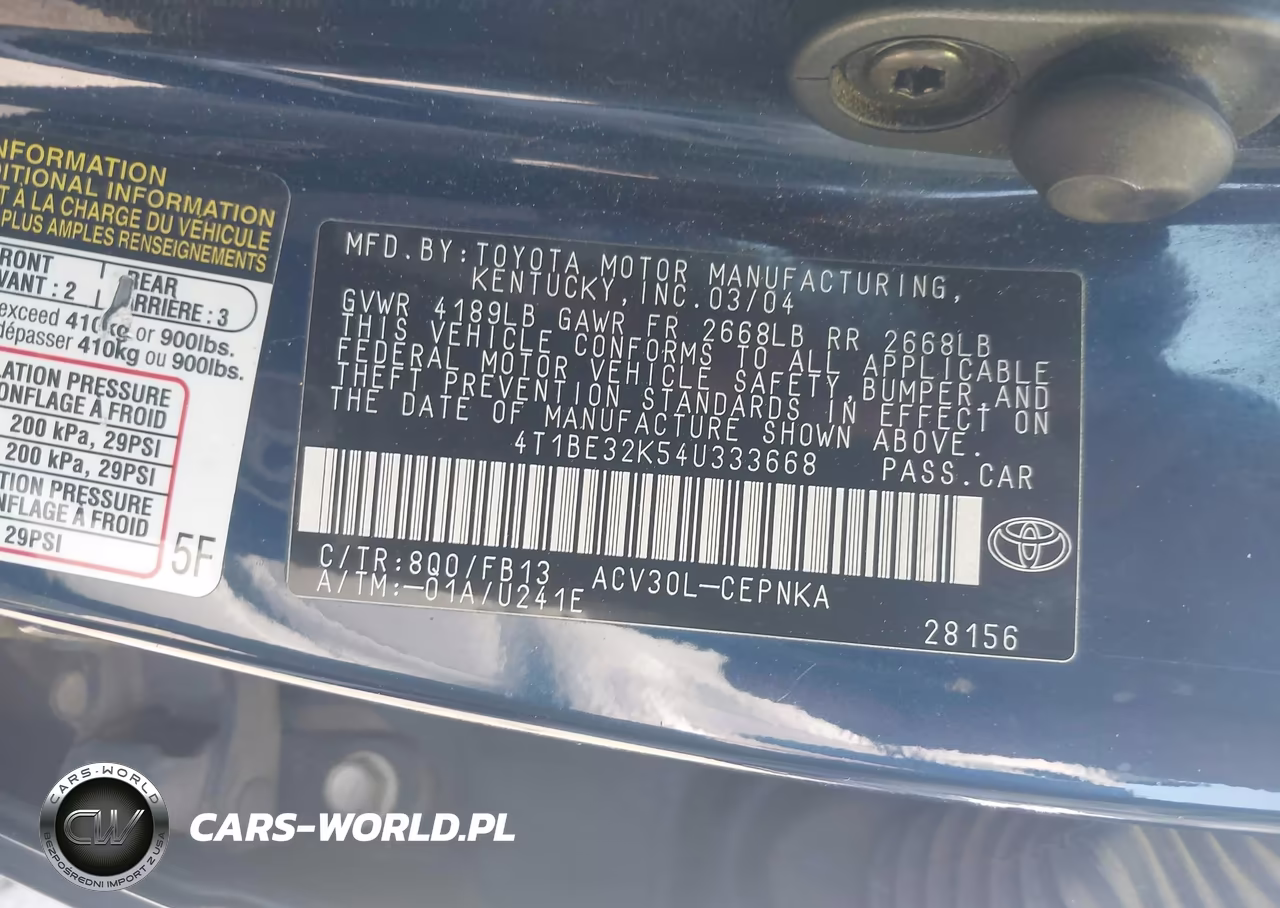 2004 Toyota Camry Le VIN:4T1BE32K54U333668 - 9
