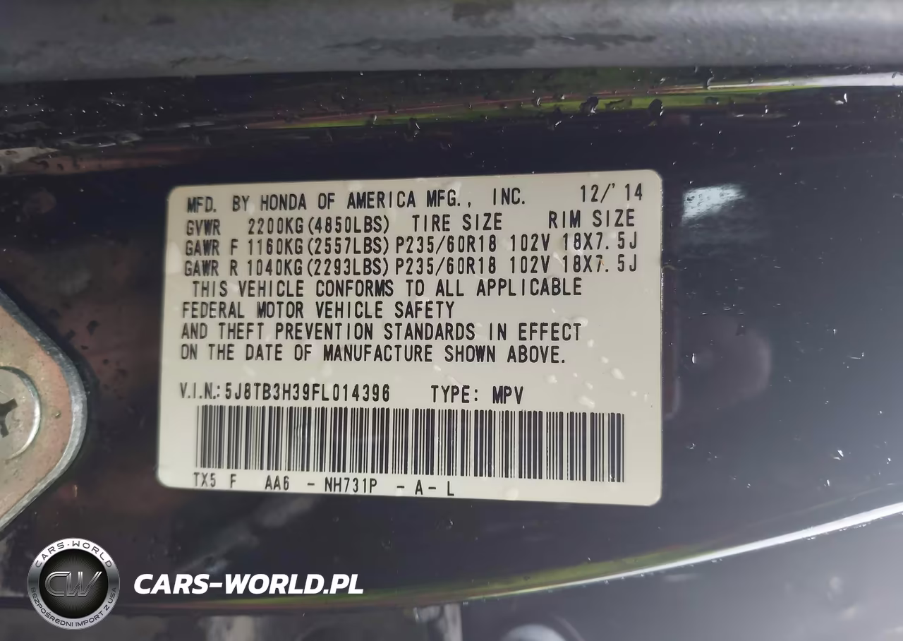 2015 Acura Rdx VIN:5J8TB3H39FL014396 - 9