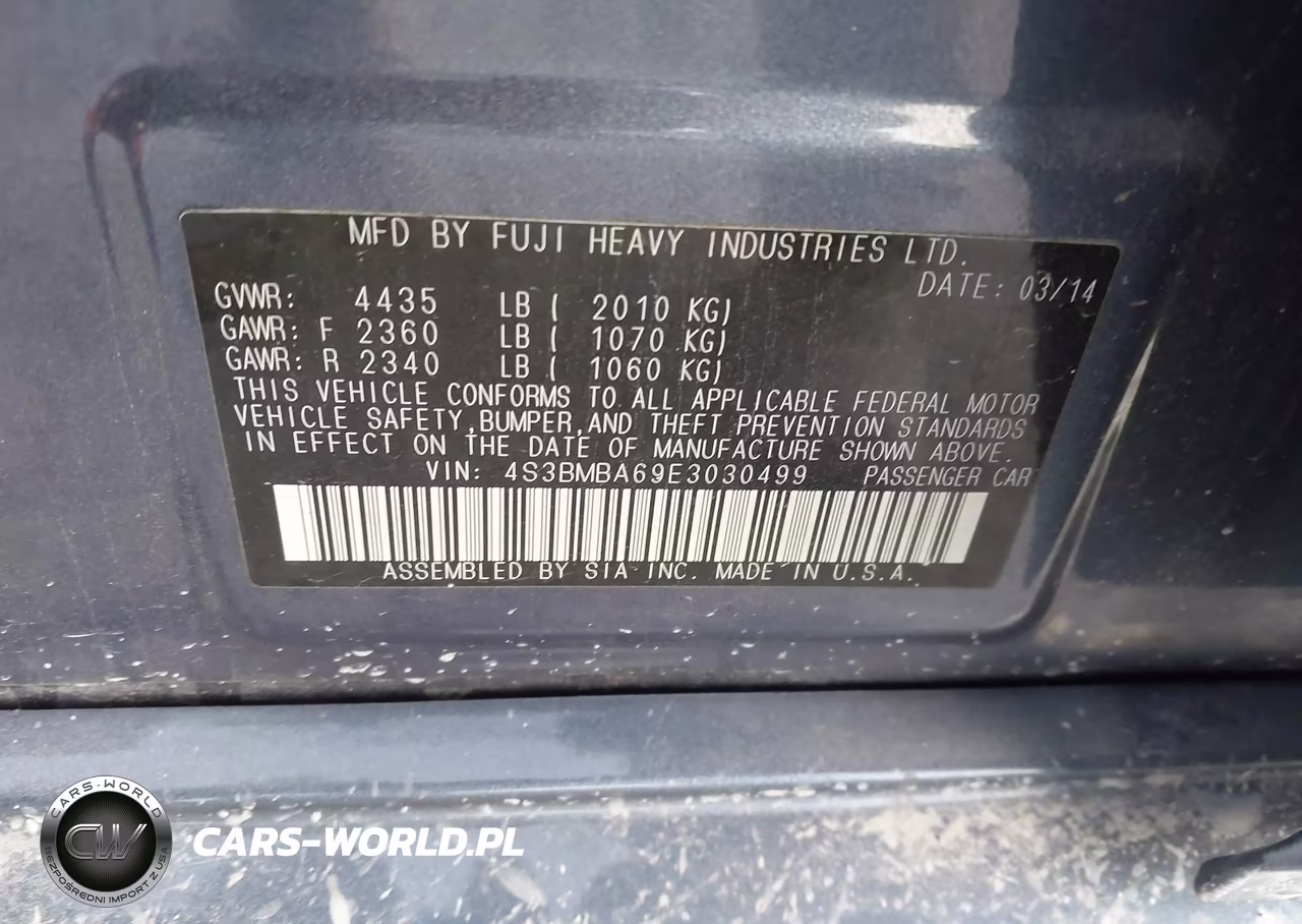 2014 Subaru Legacy 2.5I VIN:4S3BMBA69E3030499 - 9