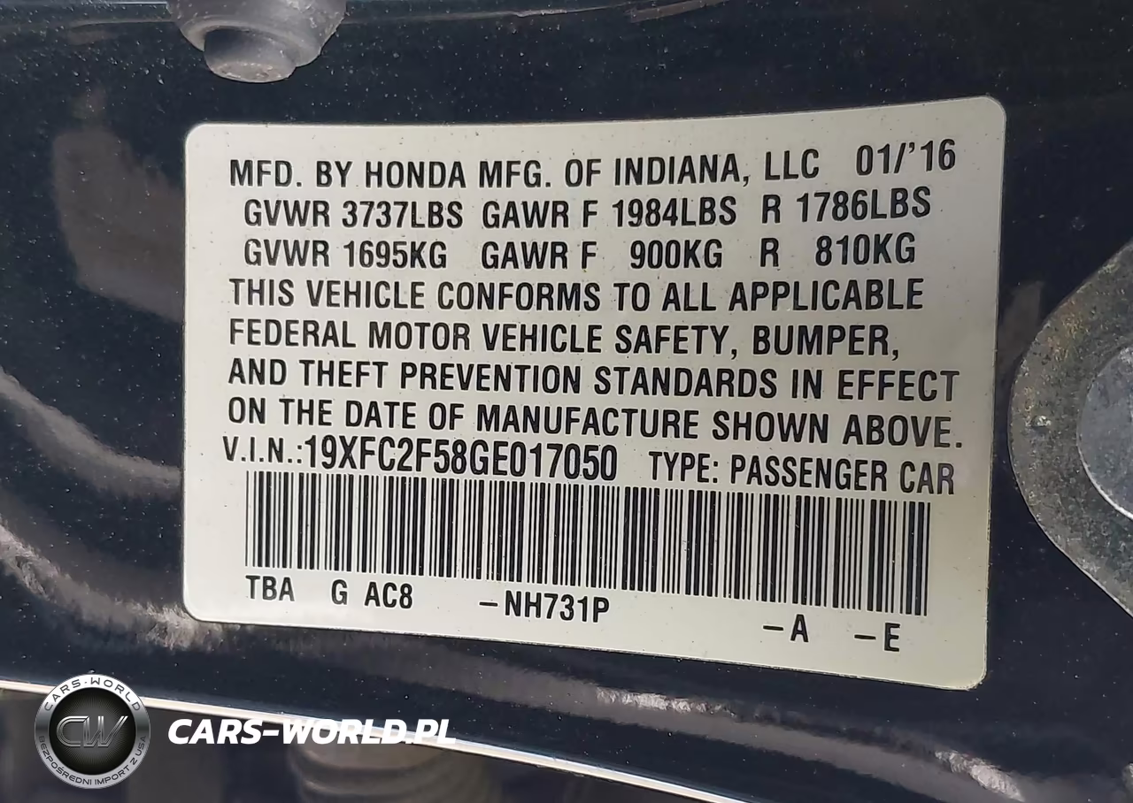 2016 Honda Civic Lx VIN:19XFC2F58GE017050 - 9