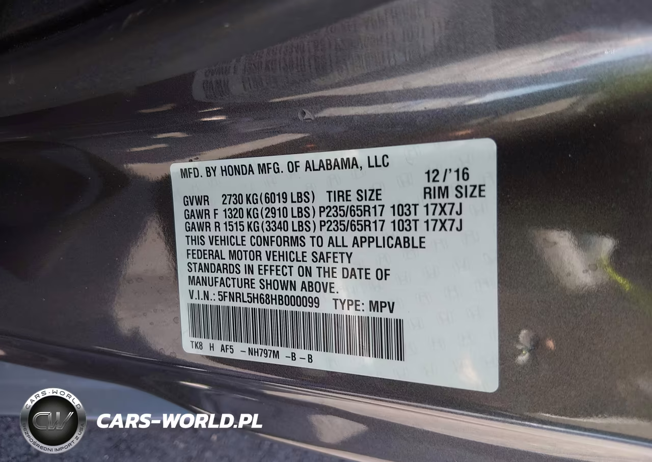 2017 Honda Odyssey Ex-L VIN:5FNRL5H68HB000099 - 9