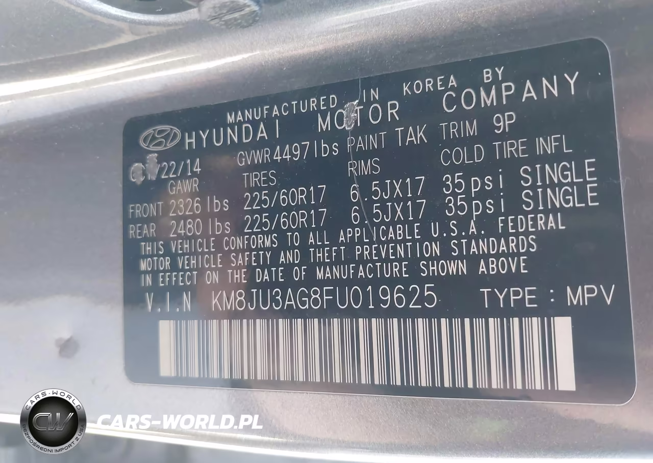 2015 Hyundai Tucson Se VIN:KM8JU3AG8FU019625 - 9