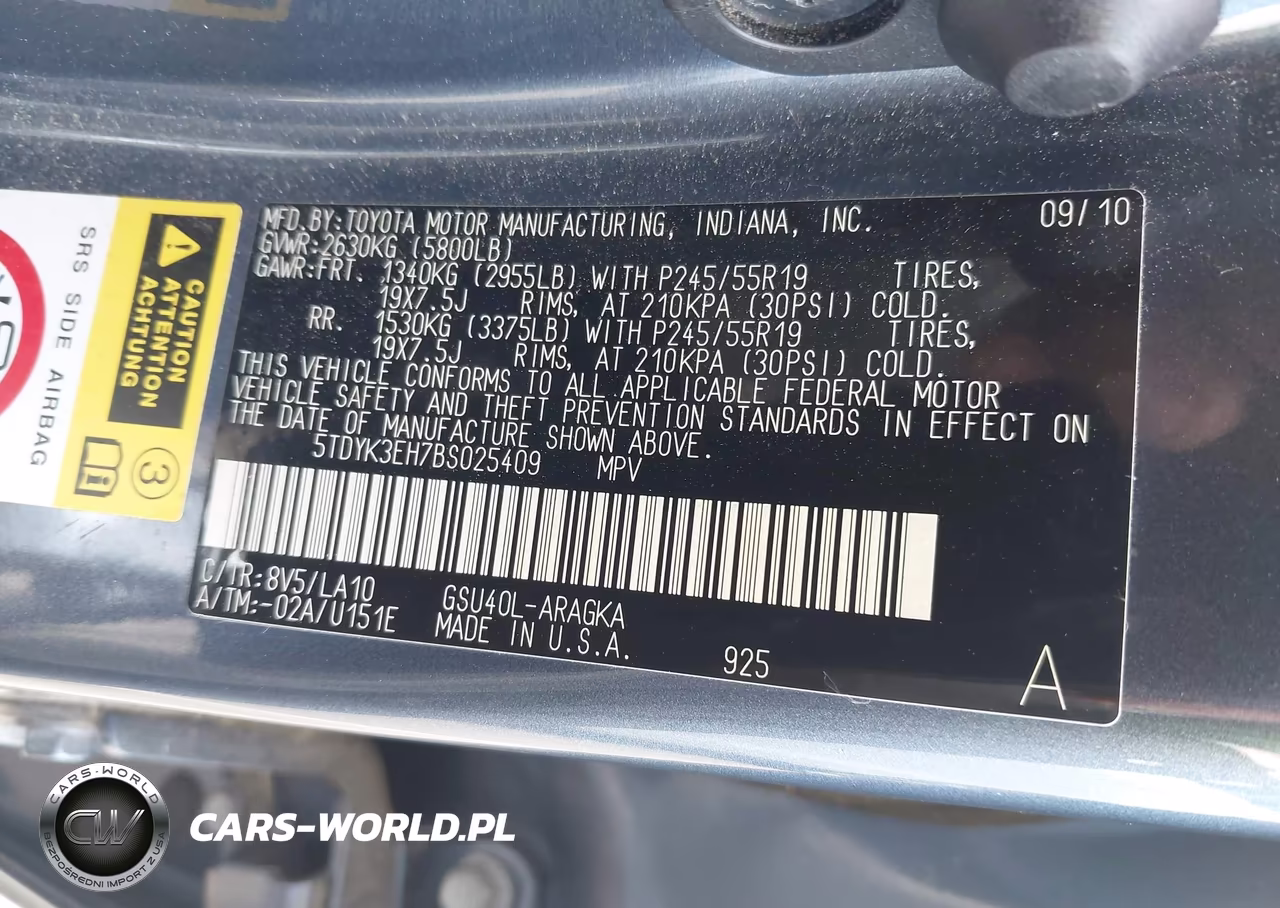 2011 Toyota Highlander Limited V6 VIN:5TDYK3EH7BS025409 - 9