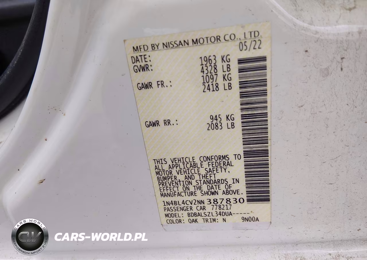 2022 Nissan Altima Sr Fwd VIN:1N4BL4CV2NN387830 - 9