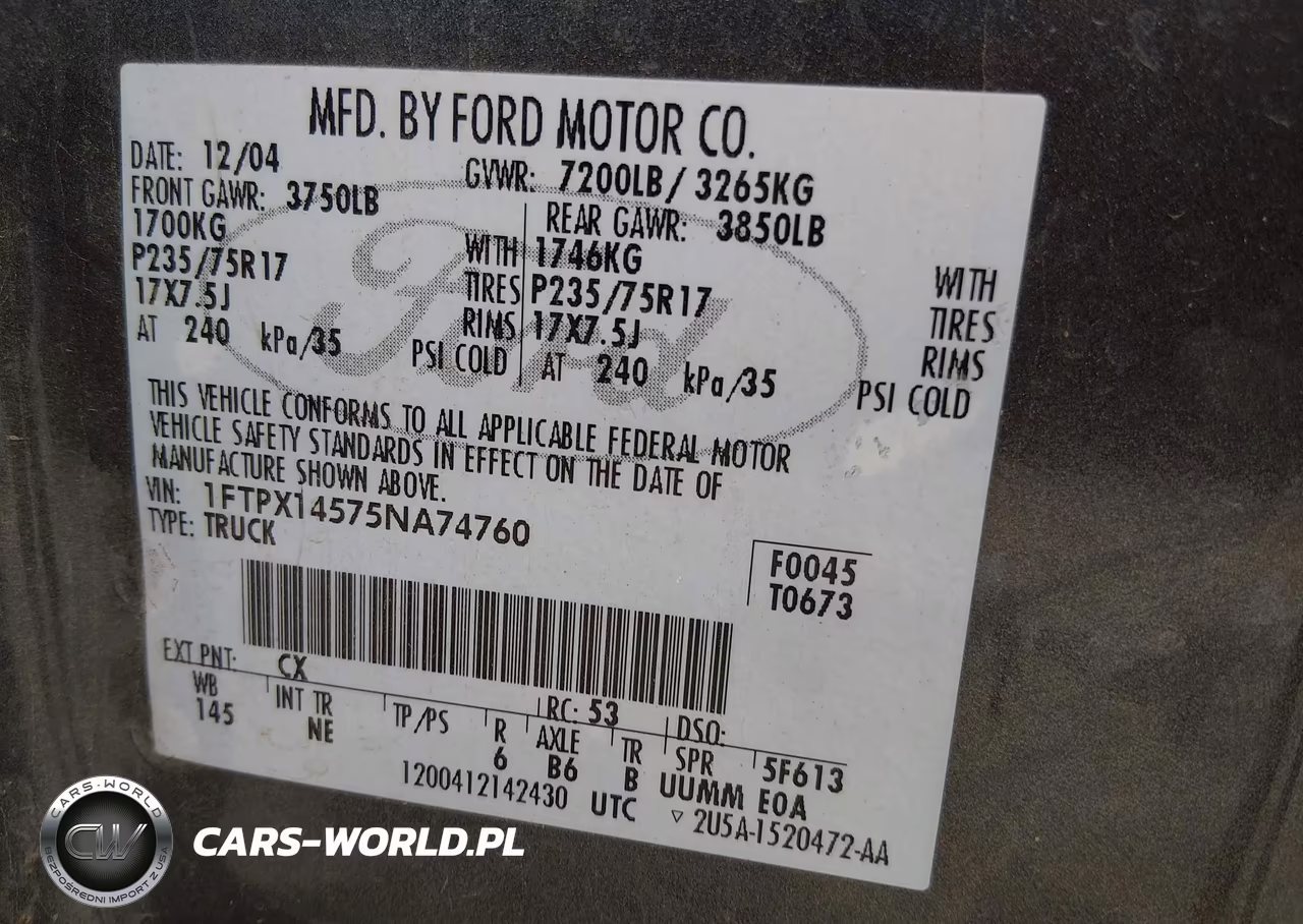 2005 Ford F-150 Fx4-Lariat-Xl-Xlt VIN:1FTPX14575NA74760 - 9