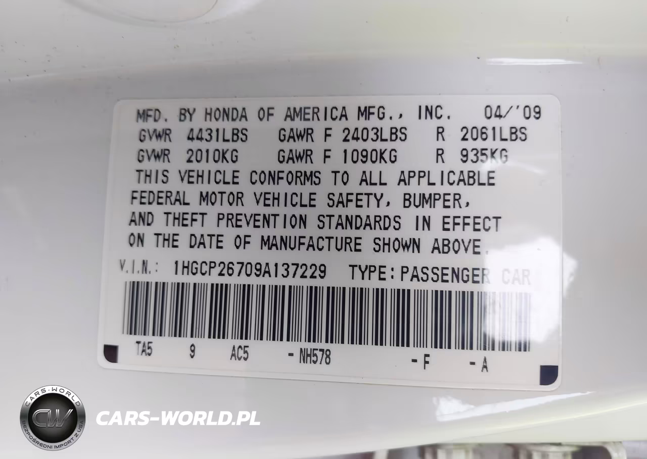 2009 Honda Accord 2.4 Ex VIN:1HGCP26709A137229 - 9