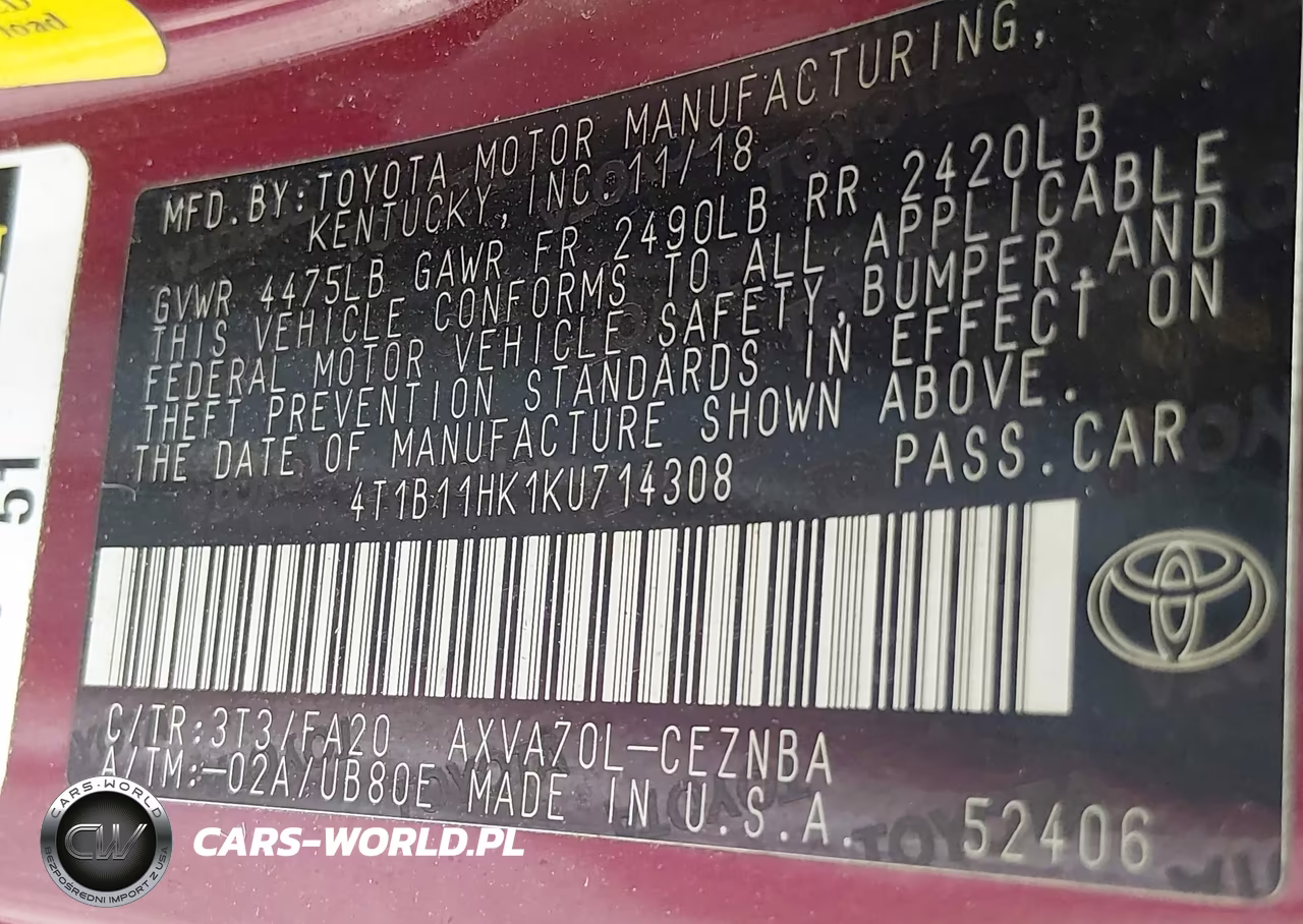 2019 Toyota Camry Le VIN:4T1B11HK1KU714308 - 9