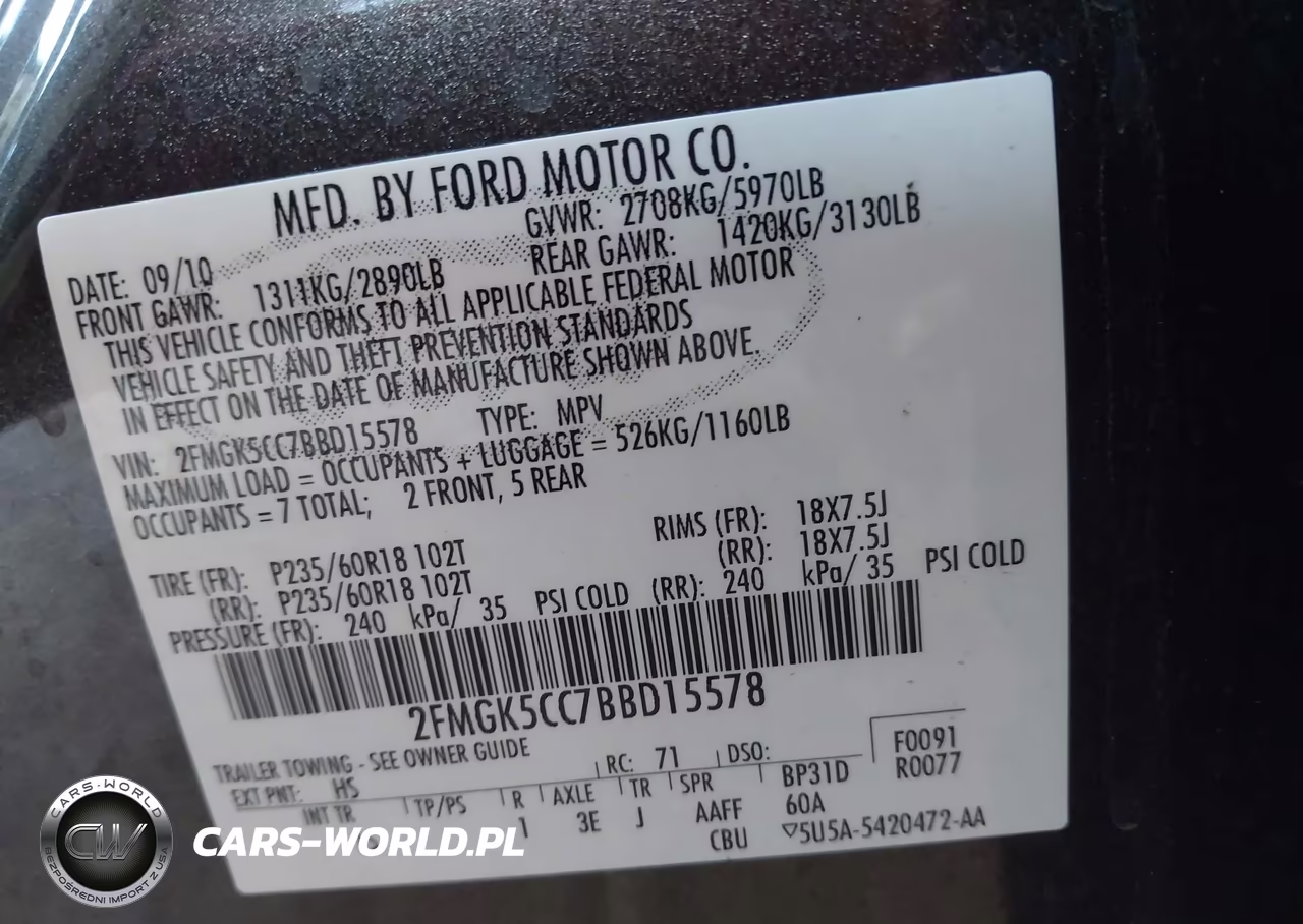 2011 Ford Flex Sel VIN:2FMGK5CC7BBD15578 - 9