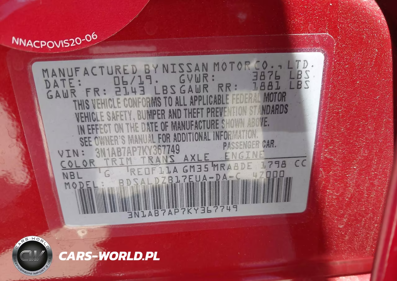 2019 Nissan Sentra Sv VIN:3N1AB7AP7KY367749 - 9