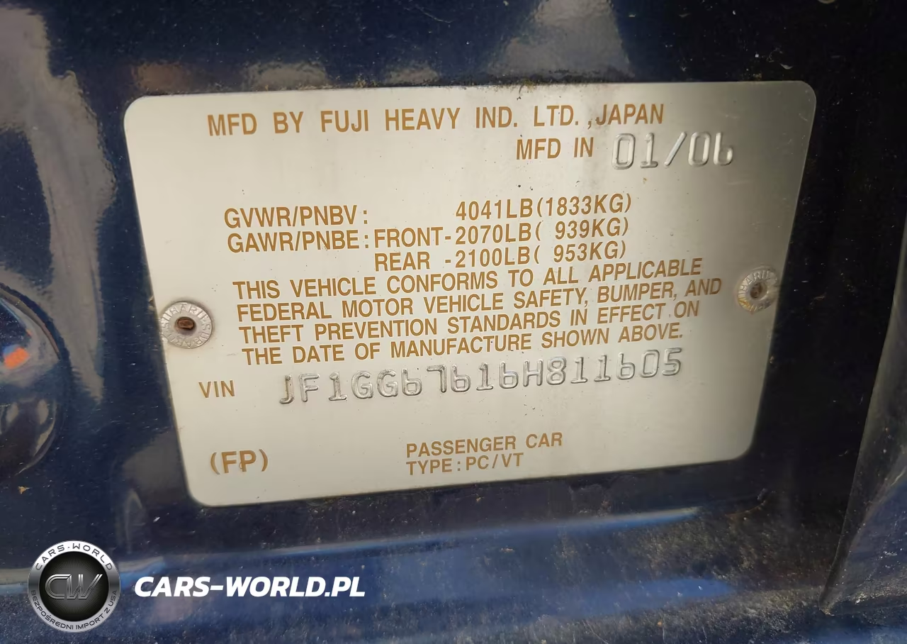 2006 Subaru Impreza 2.5I VIN:JF1GG67616H811605 - 9
