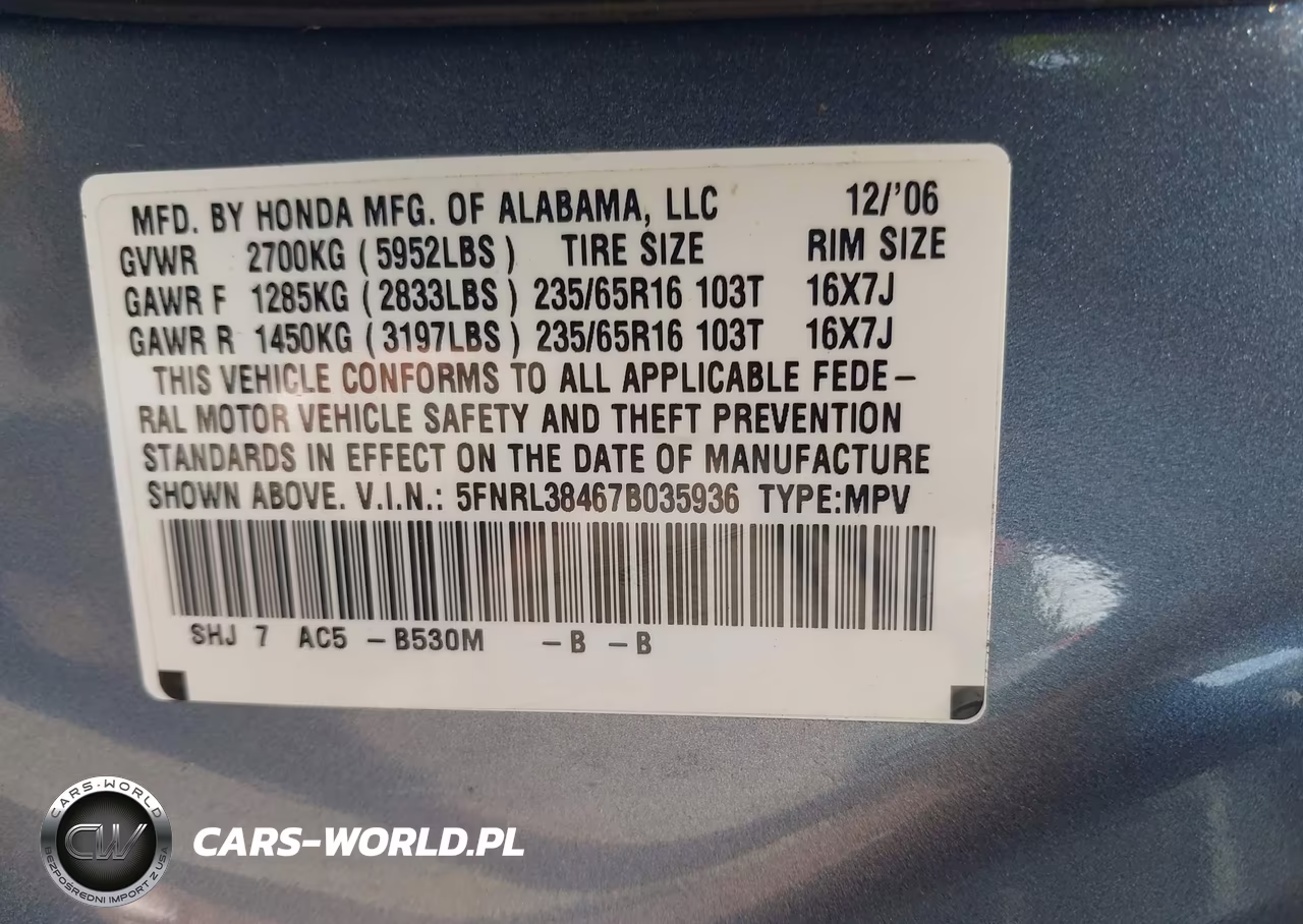 2007 Honda Odyssey Ex VIN:5FNRL38467B035936 - 9