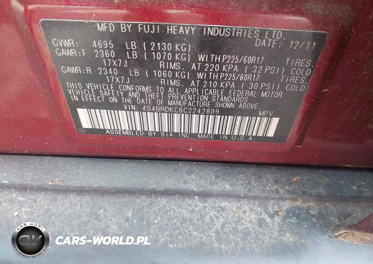 2012 Subaru Outback 3.6R Limited VIN:4S4BRDKC6C2242809 - 9