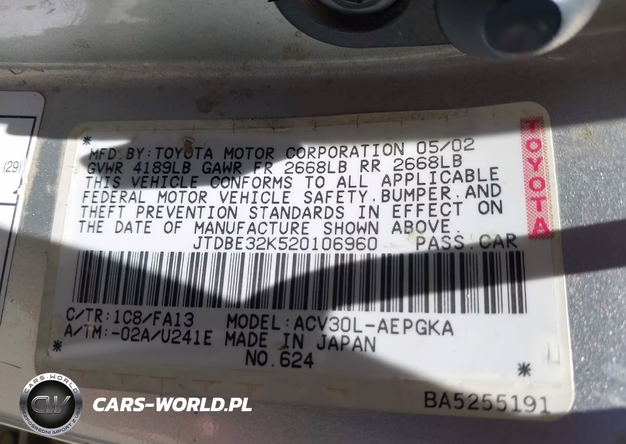 2002 Toyota Camry Xle VIN:JTDBE32K520106960 - 9