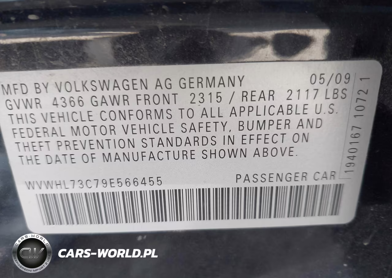 2009 Volkswagen Cc Luxury VIN:WVWHL73C79E566455 - 9