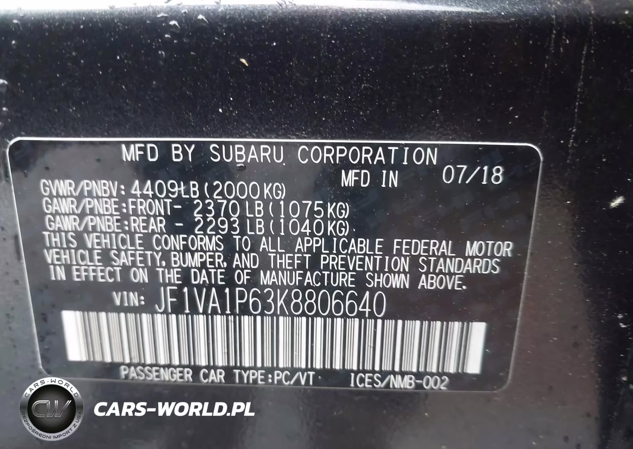 2019 Subaru Wrx Limited VIN:JF1VA1P63K8806640 - 9