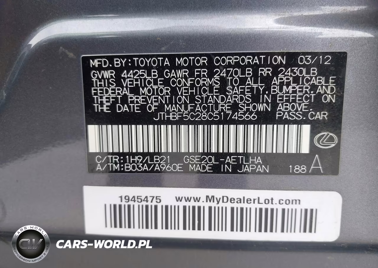 2012 Lexus Is 250 VIN:JTHBF5C28C5174566 - 9