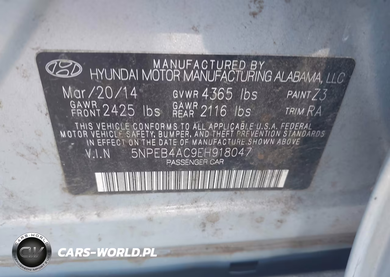 2014 Hyundai Sonata Gls VIN:5NPEB4AC9EH918047 - 9
