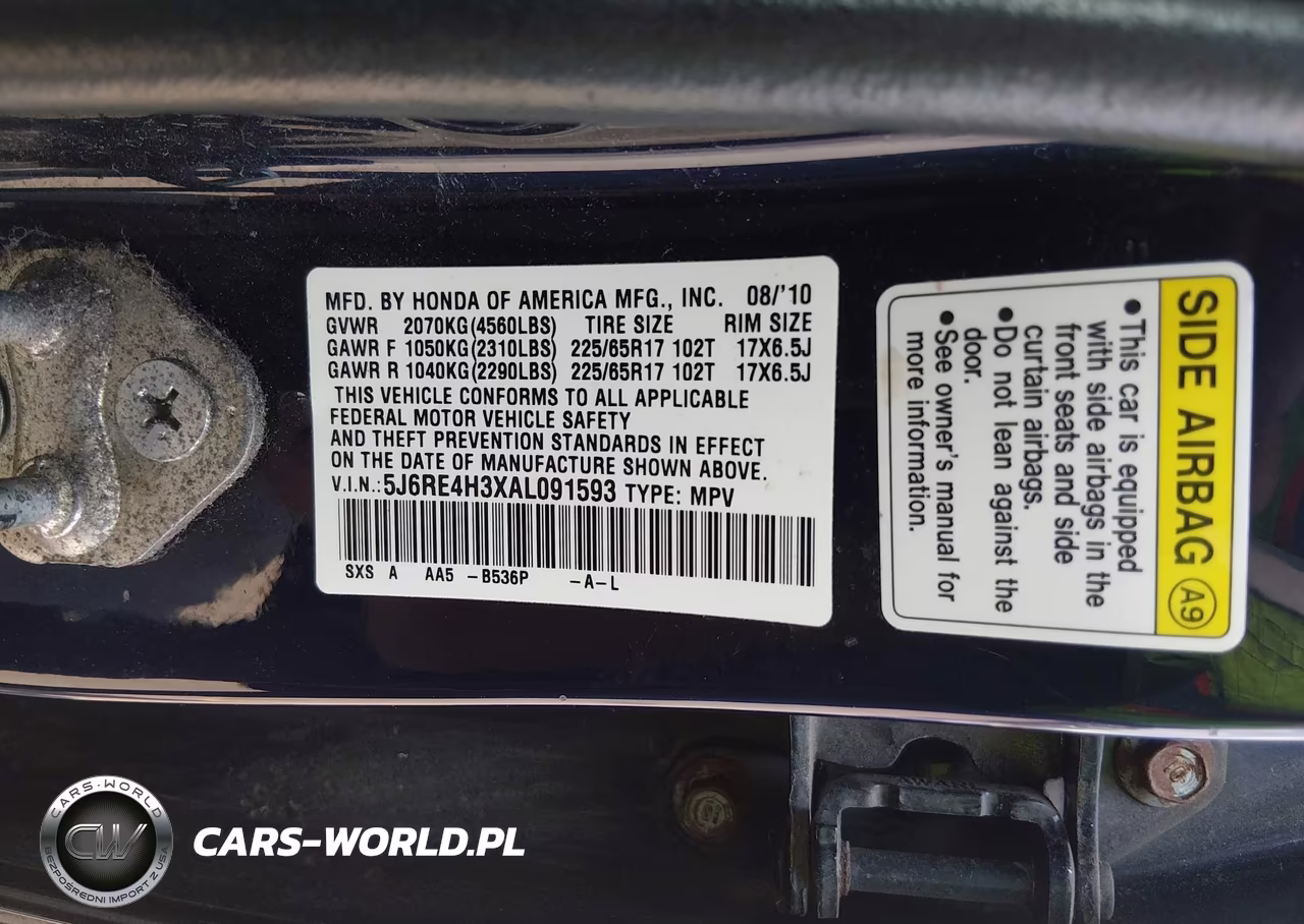2010 Honda Cr-V Lx VIN:5J6RE4H3XAL091593 - 9