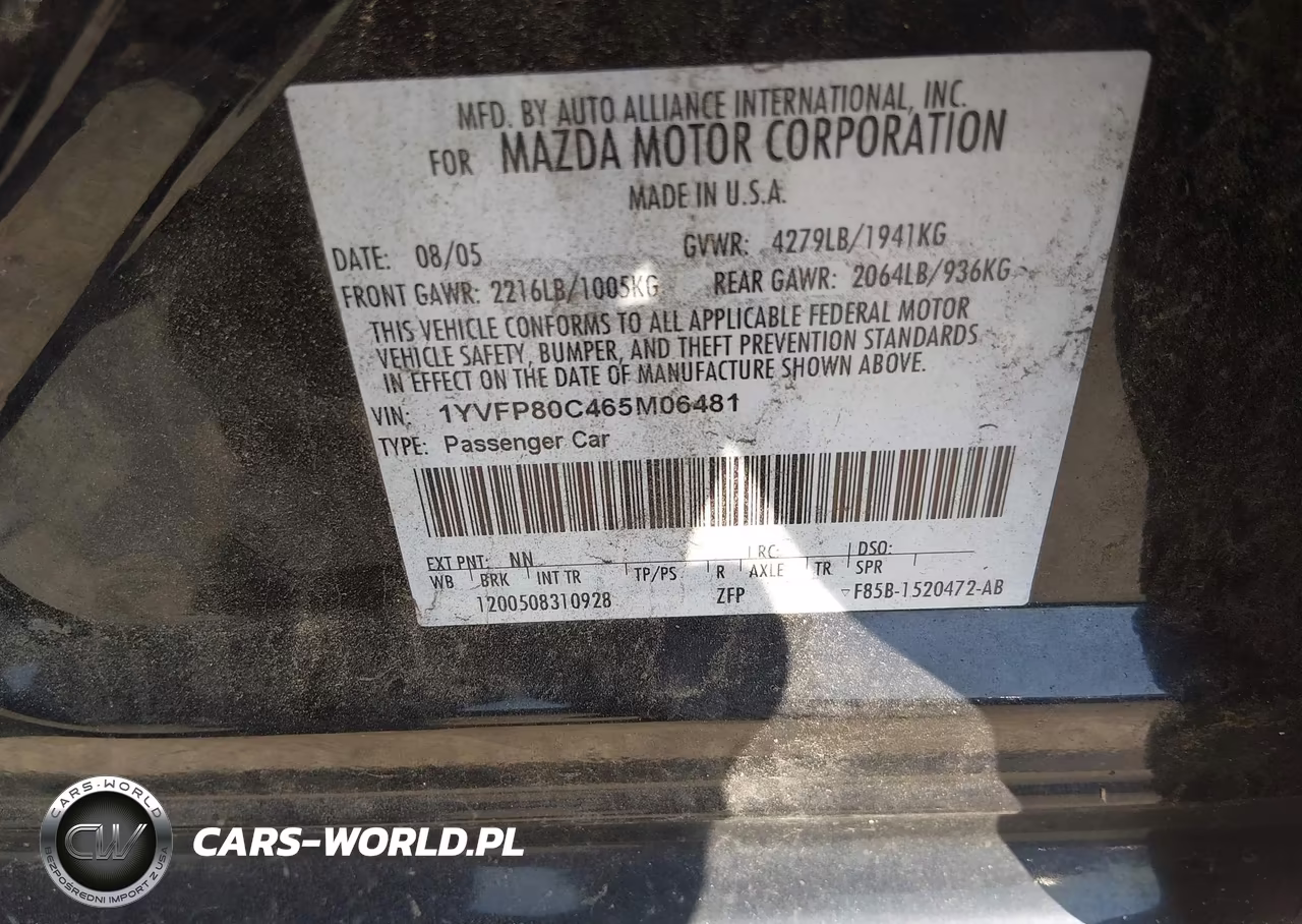 2006 Mazda Mazda6 I VIN:1YVFP80C465M06481 - 9