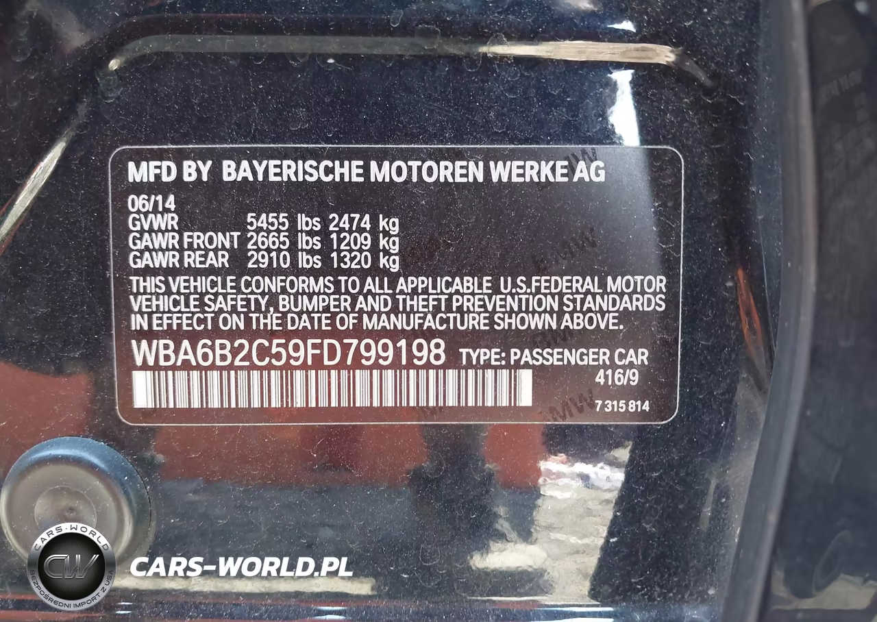 2015 BMW 650I Gran Coupe VIN:WBA6B2C59FD799198 - 9