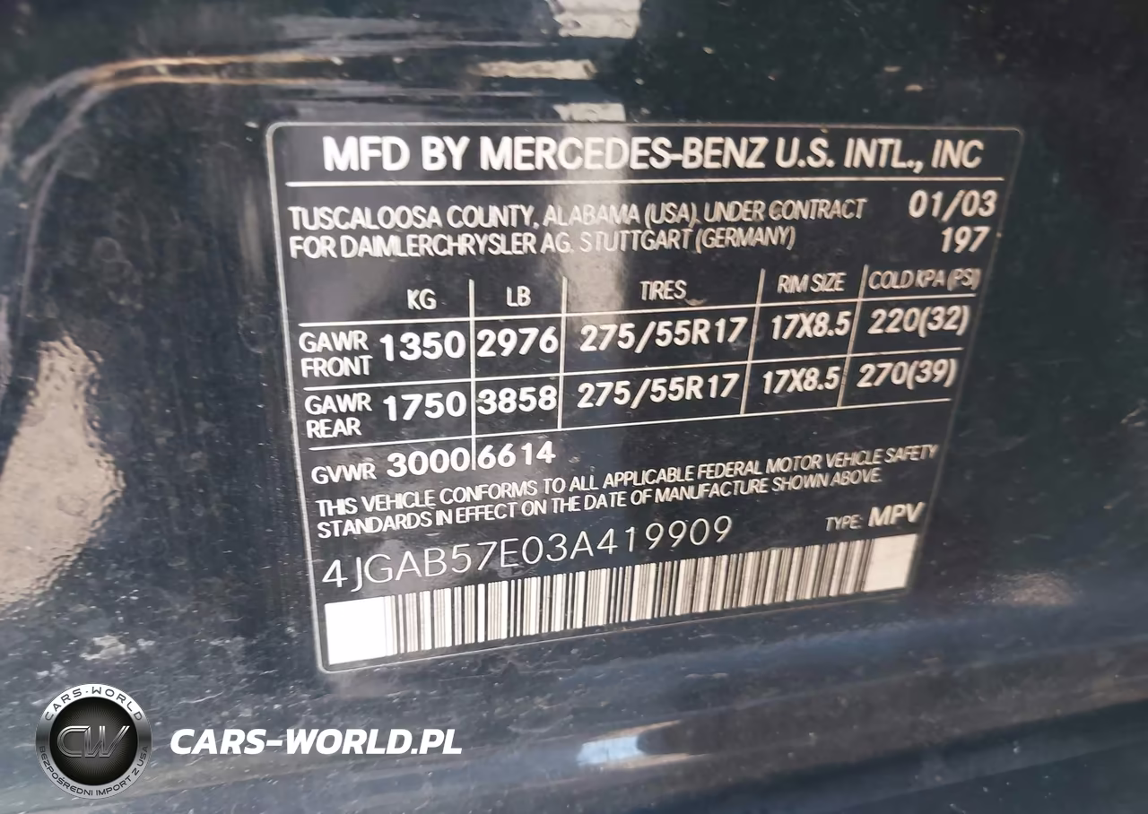 2003 Mercedes-Benz Ml 350 VIN:4JGAB57E03A419909 - 9