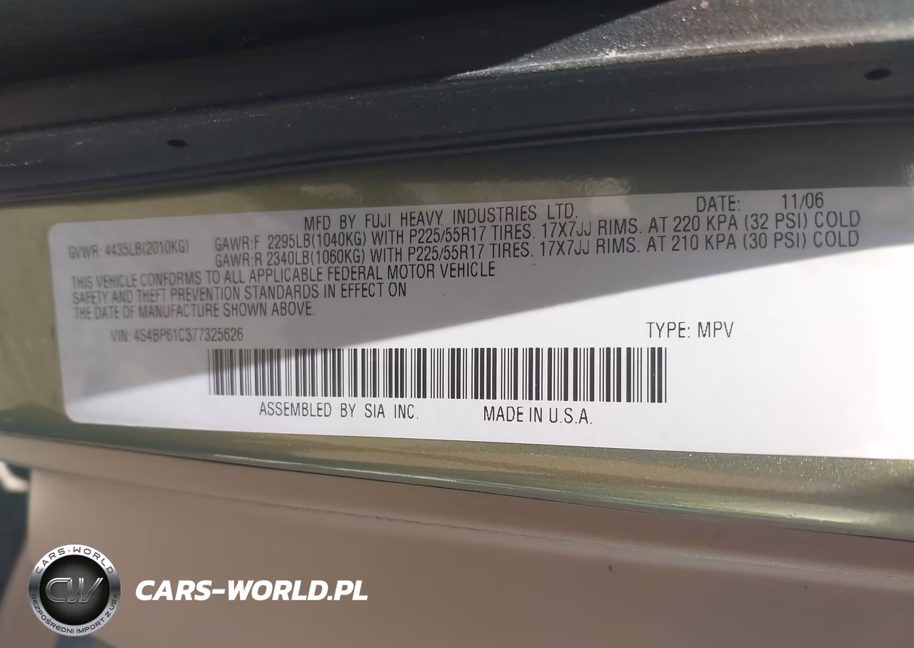 2007 Subaru Outback 2.5I VIN:4S4BP61C377325626 - 9