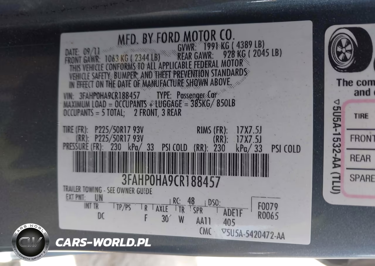 2012 Ford Fusion Se VIN:3FAHP0HA9CR188457 - 9