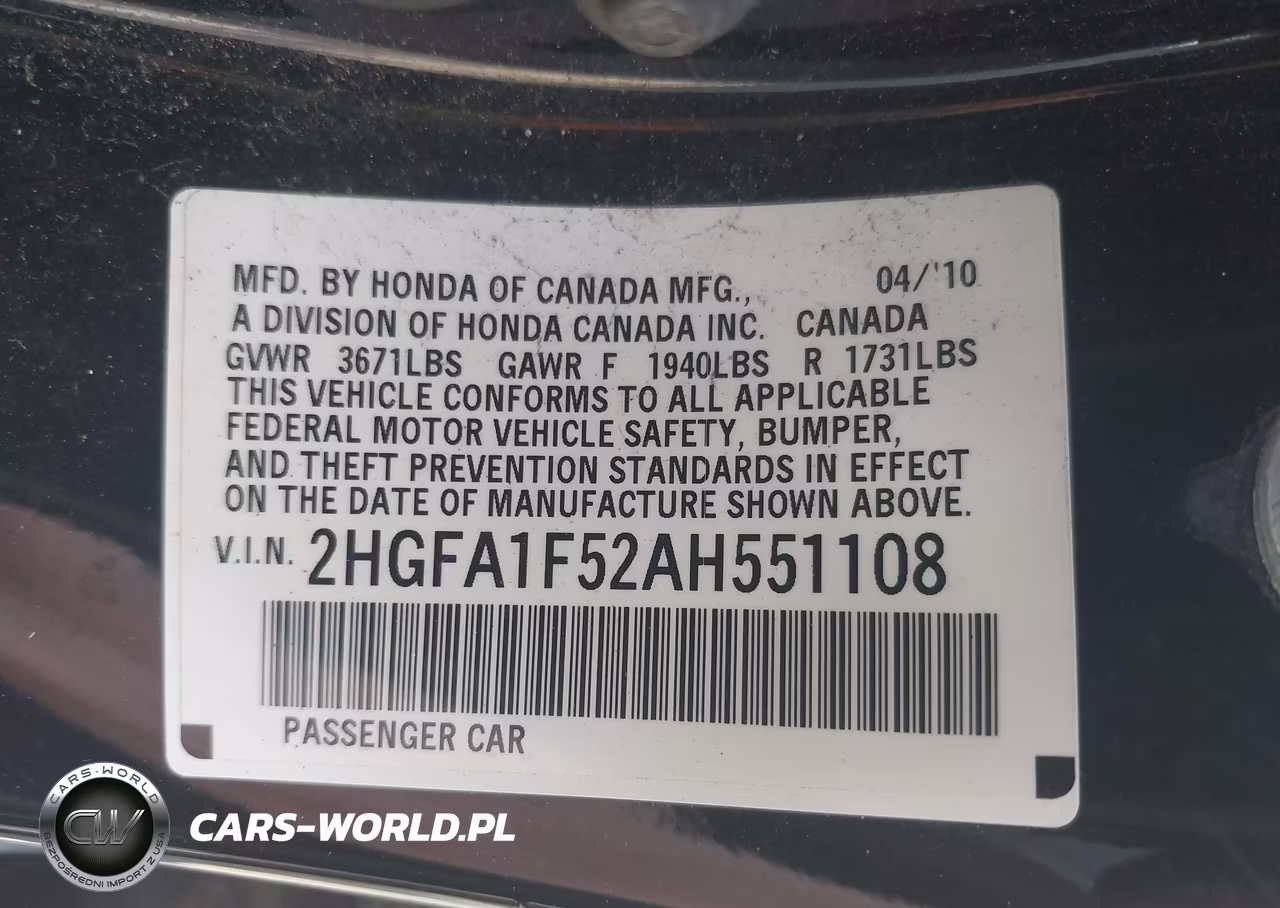 2010 Honda Civic Lx VIN:2HGFA1F52AH551108 - 9