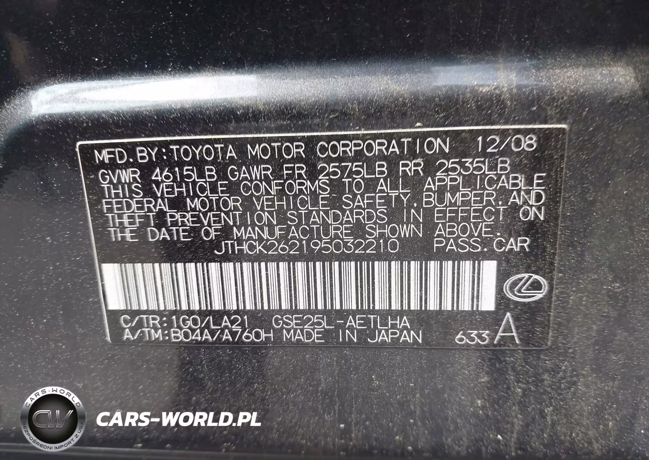 2009 Lexus Is 250 VIN:JTHCK262195032210 - 9