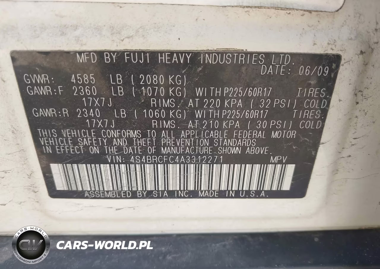 2010 Subaru Outback 2.5I Premium VIN:4S4BRCFC4A3312271 - 9
