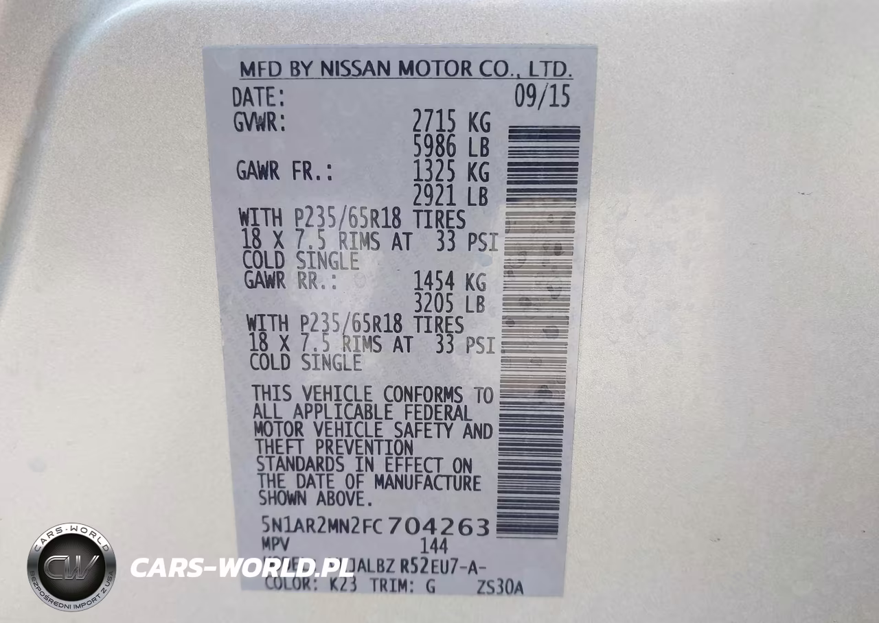 2015 Nissan Pathfinder S VIN:5N1AR2MN2FC704263 - 9