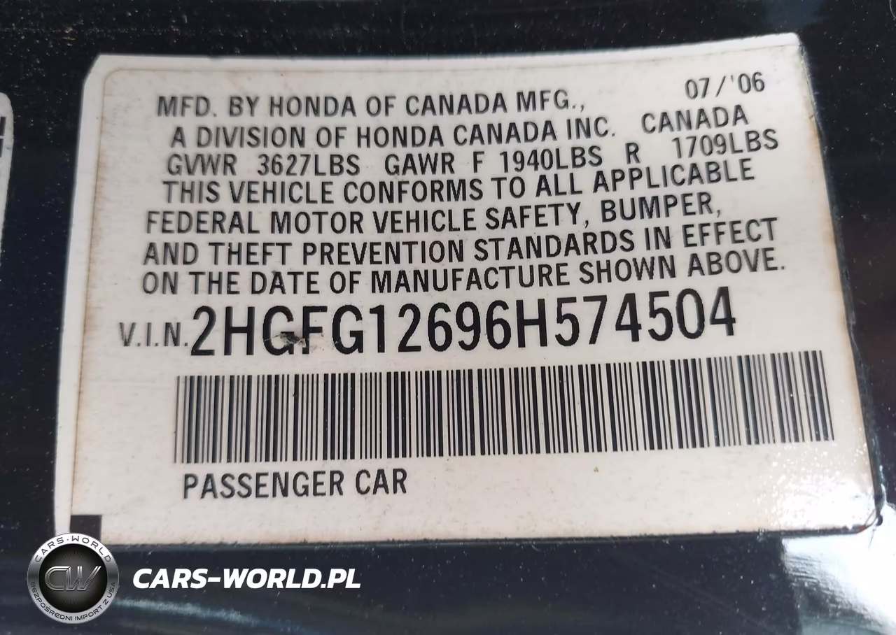 2006 Honda Civic Lx VIN:2HGFG12696H574504 - 9