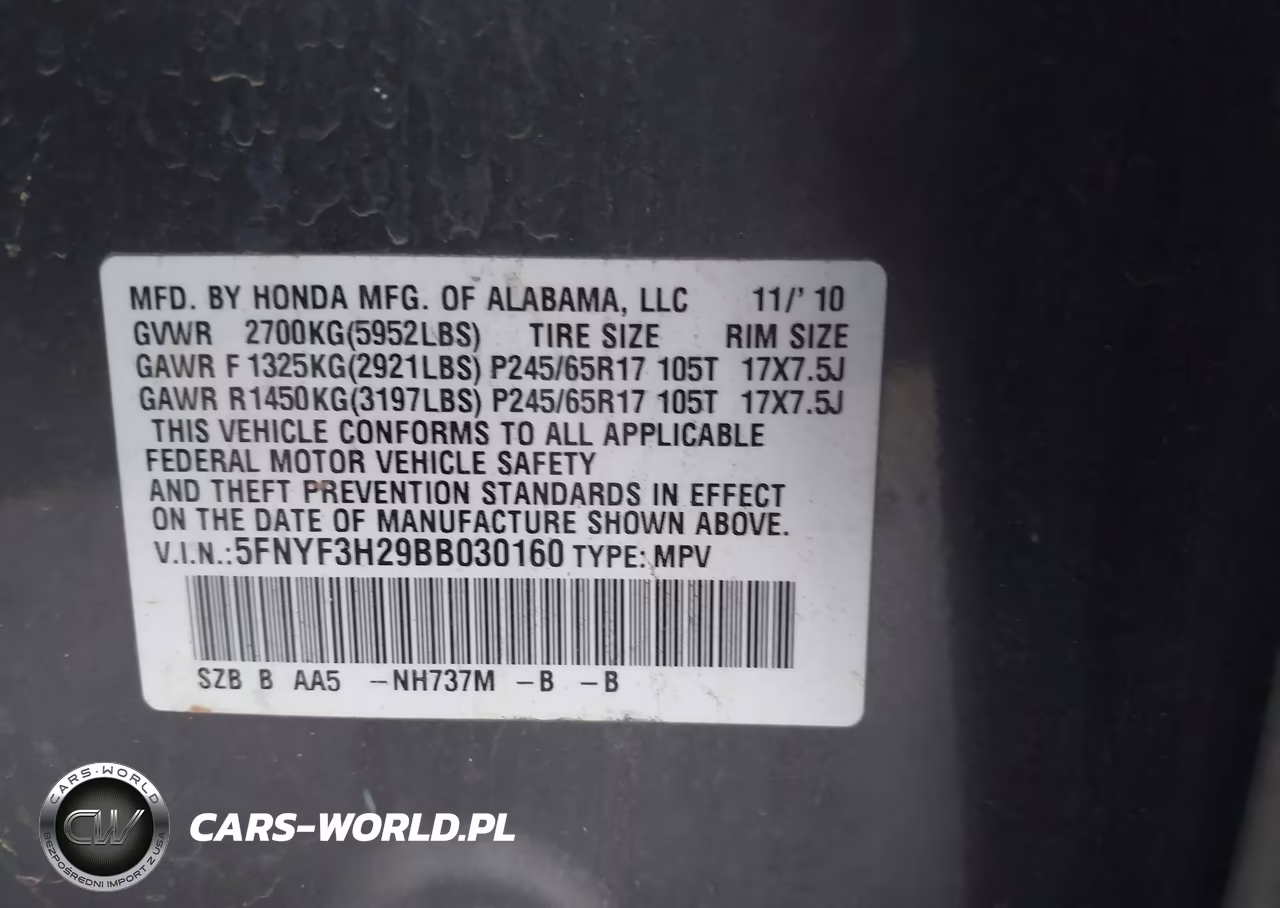 2011 Honda Pilot Lx VIN:5FNYF3H29BB030160 - 9