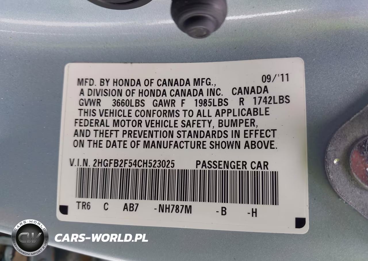 2012 Honda Civic Lx VIN:2HGFB2F54CH523025 - 9