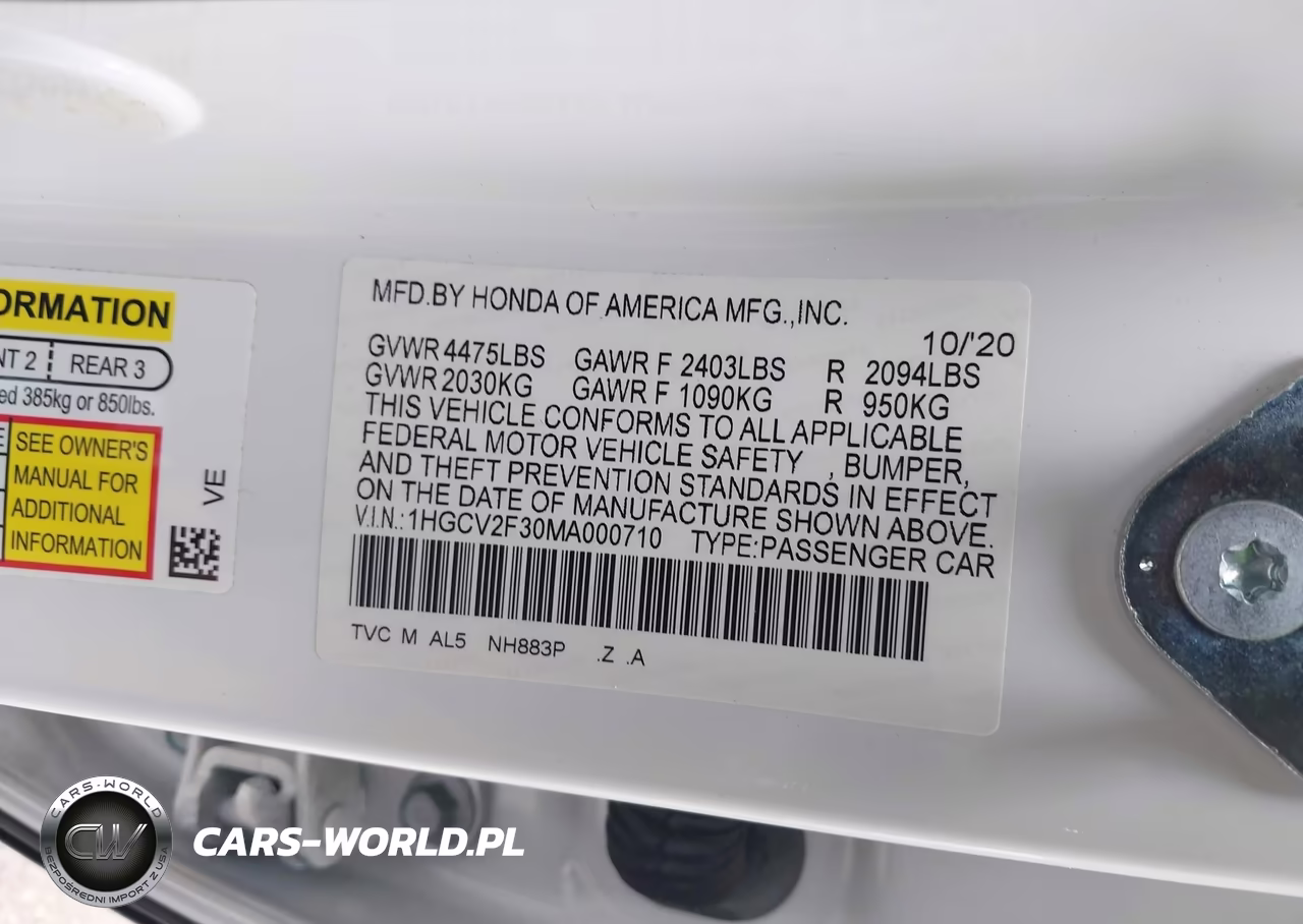 2021 Honda Accord Sport 2.0T VIN:1HGCV2F30MA000710 - 9